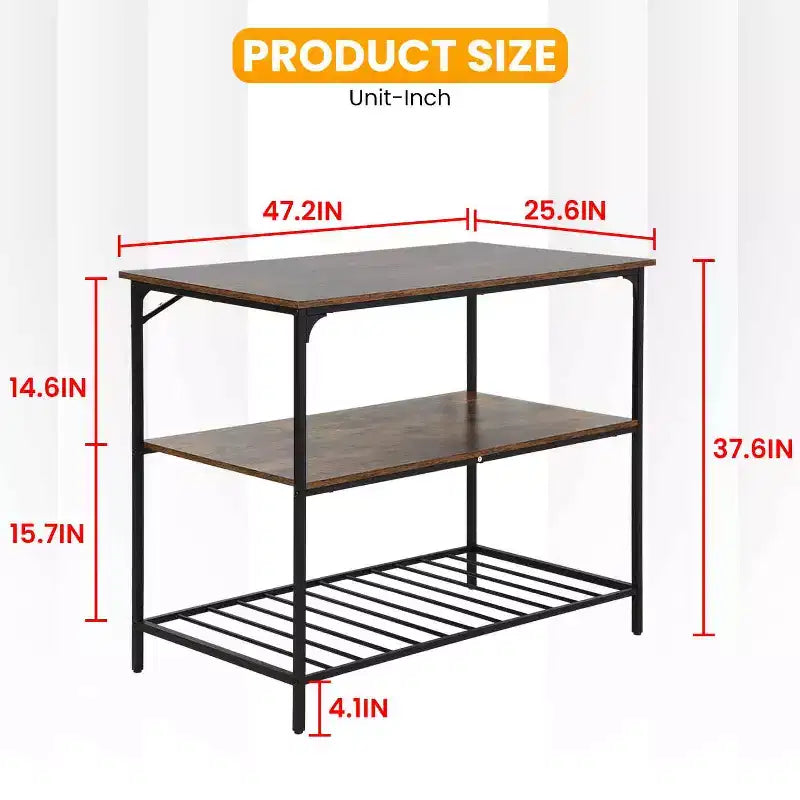 Carrello da cucina a 3 livelli BestMassage, larghezza 120 cm, scaffale da cucina per microonde, elettrodomestici e conservazione, marrone