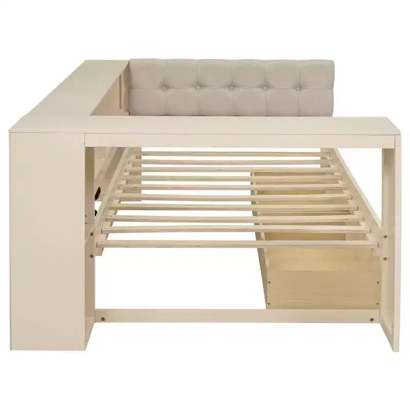 Letto a piattaforma singolo Luxystar con mensole portaoggetti, 2 cassetti, stazione di ricarica e testiera imbottita