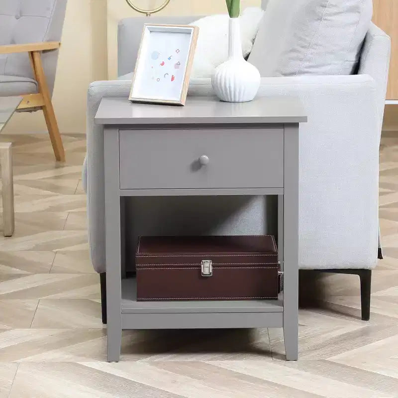 Tavolino finale, Tavolino a 2 ripiani con cassetto e ripiano portaoggetti, Tavolino moderno per soggiorno
