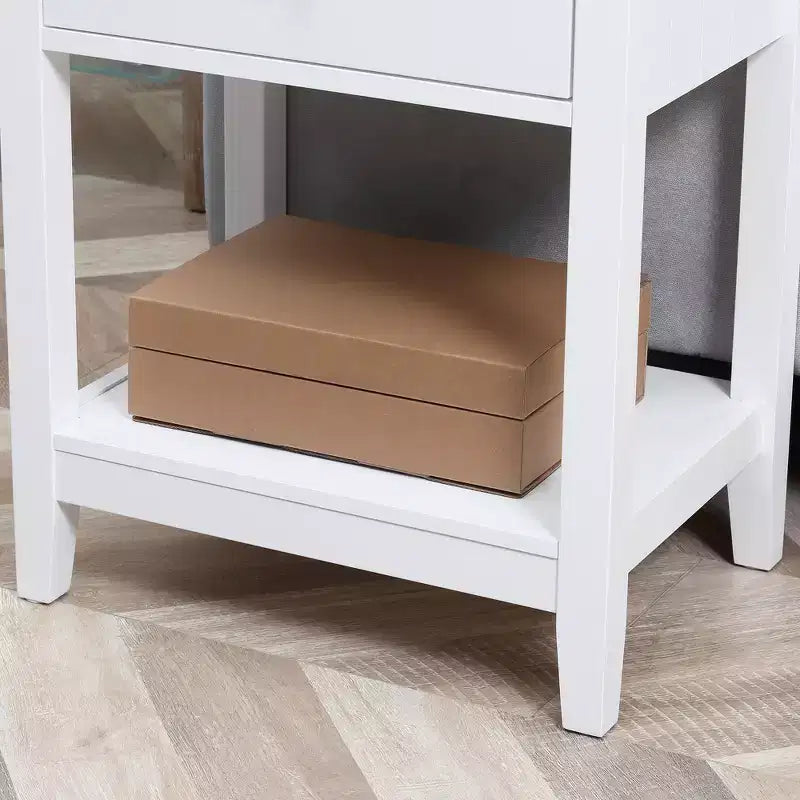Tavolino finale, Tavolino a 2 ripiani con cassetto e ripiano portaoggetti, Tavolino moderno per soggiorno