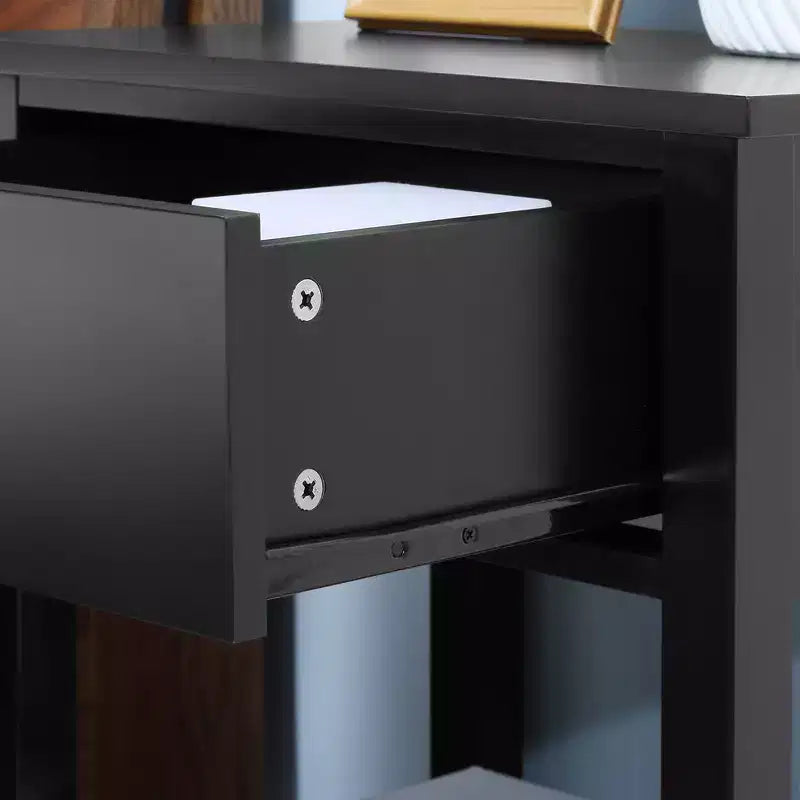 Tavolino finale, Tavolino a 2 ripiani con cassetto e ripiano portaoggetti, Tavolino moderno per soggiorno