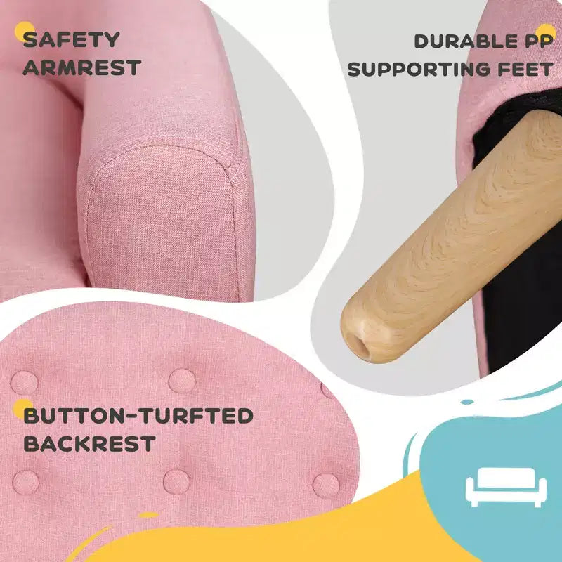 Divano per bambini a 2 posti, divanetto per bambini, divano-sedia in tessuto simil-lino e struttura in legno per età 3-7 anni, seduta alta 28 cm