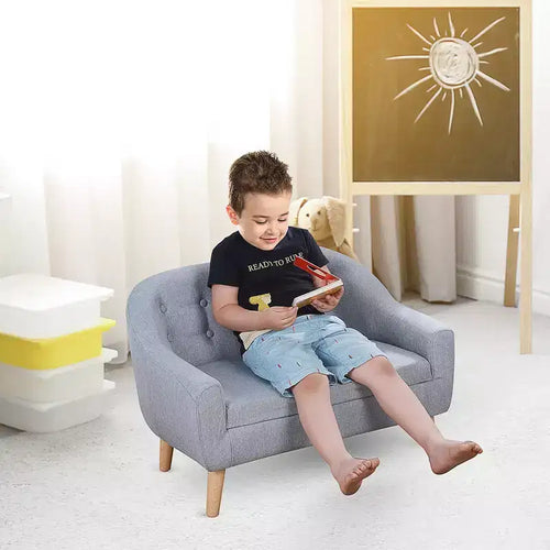Divano per bambini a 2 posti, divanetto per bambini, divano-sedia in tessuto simil-lino e struttura in legno per età 3-7 anni, seduta alta 28 cm