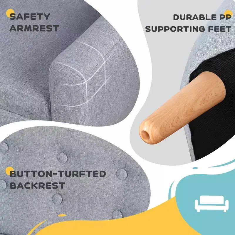 Divano per bambini a 2 posti, divanetto per bambini, divano-sedia in tessuto simil-lino e struttura in legno per età 3-7 anni, seduta alta 28 cm