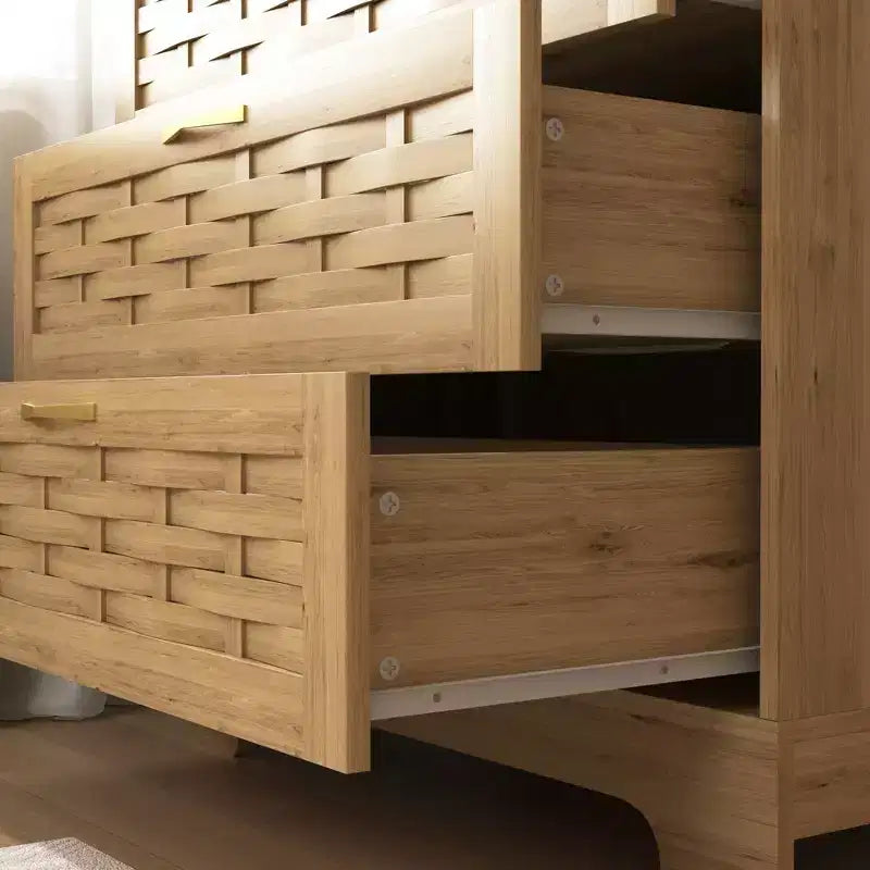 Homy Casa Comodino cassettiera a 4 cassetti in legno, naturale, MDF