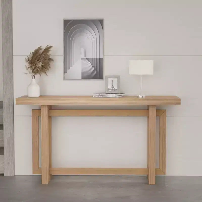 GDFStudio Wystan 59.05 Modern Wooden Rectangular Narrow Console Table with Rubberwood Legs