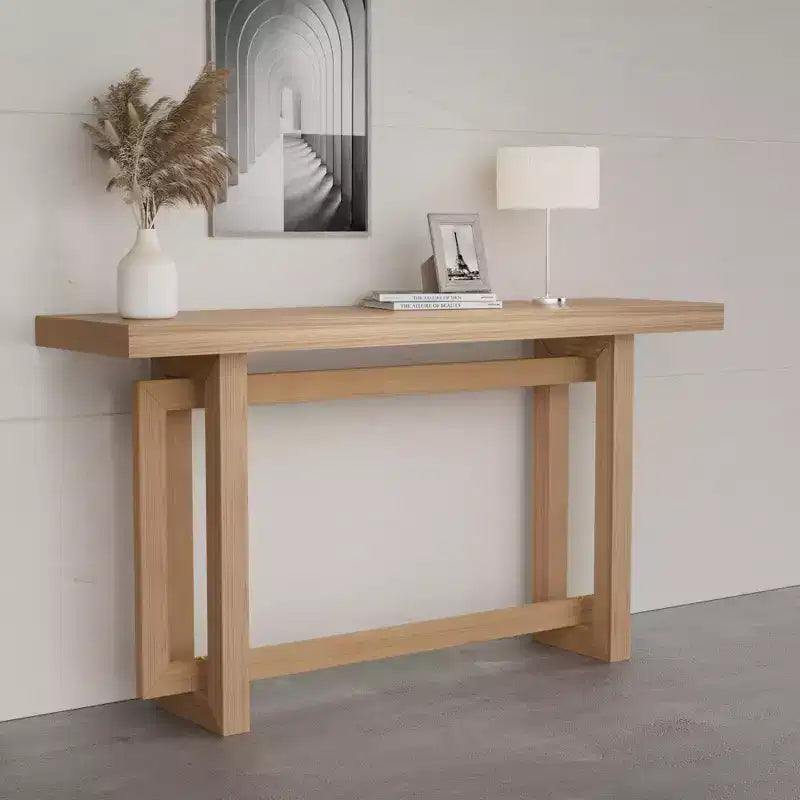 GDFStudio Wystan 59.05 Tavolo Consolle Rettangolare Stretto Moderno in Legno con Gambe in Legno di Gomma