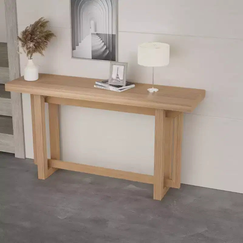 GDFStudio Wystan 59.05 Tavolo Consolle Rettangolare Stretto Moderno in Legno con Gambe in Legno di Gomma