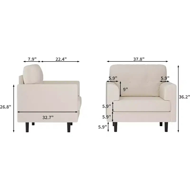 Poltrona d'accento COZONY imbottita in lino, poltrona da lettura in schiuma ad alta densità per soggiorno, camera da letto, ufficio