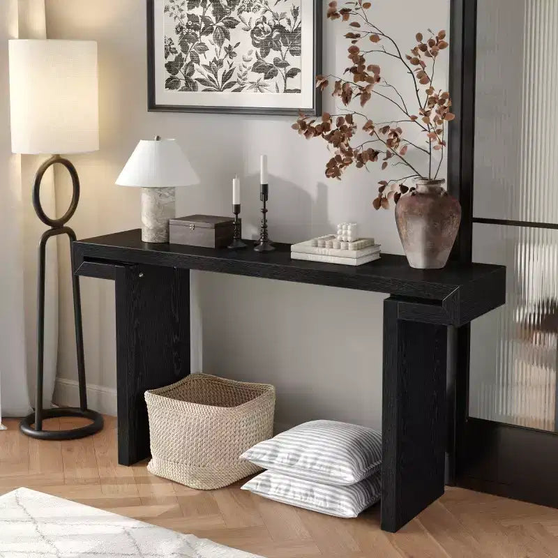 60 Modern Farmhouse Tavolo Consolle da Ingresso con Finitura in Legno Impiallacciato, Tavolo da Divano per Soggiorno, Corridoio o Ingresso - Panipeachy
