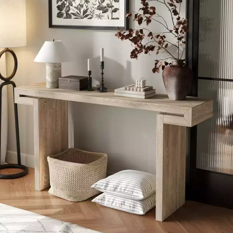 60 Modern Farmhouse Tavolo Consolle da Ingresso con Finitura in Legno Impiallacciato, Tavolo da Divano per Soggiorno, Corridoio o Ingresso - Panipeachy