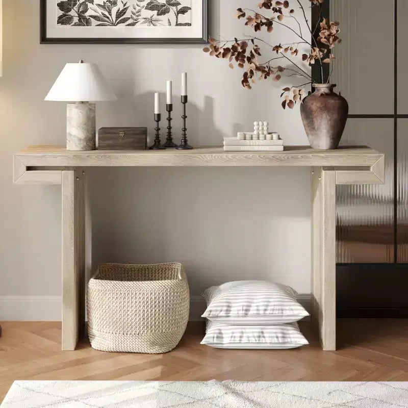 60 Modern Farmhouse Tavolo Consolle da Ingresso con Finitura in Legno Impiallacciato, Tavolo da Divano per Soggiorno, Corridoio o Ingresso - Panipeachy