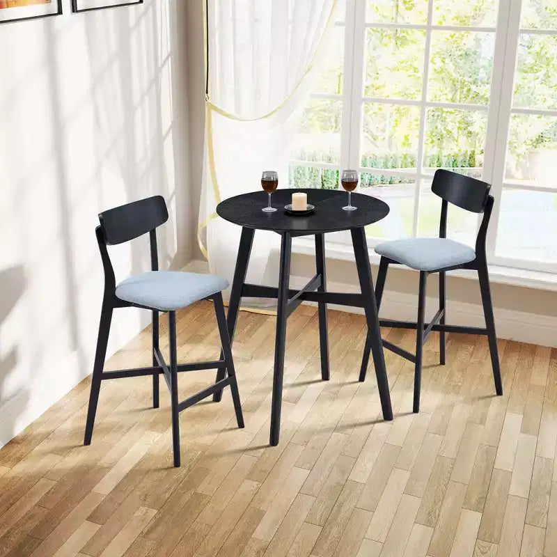 Set di 2 sgabelli da bar in legno Okak, moderni sgabelli da bancone imbottiti con schienale e poggiapiedi, sedute versatili per isola cucina, nero