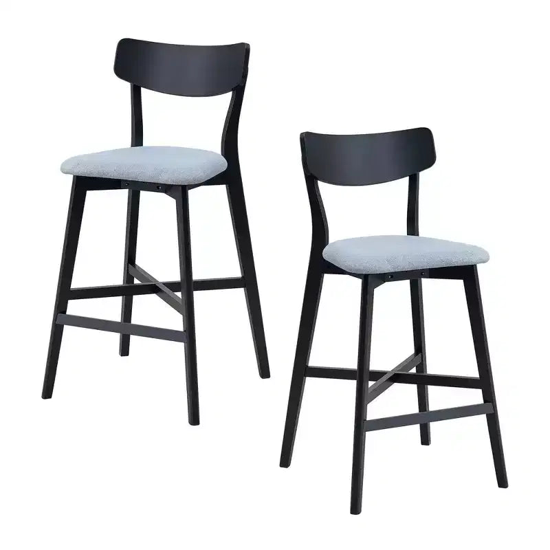 Set di 2 sgabelli da bar in legno Okak, moderni sgabelli da bancone imbottiti con schienale e poggiapiedi, sedute versatili per isola cucina, nero