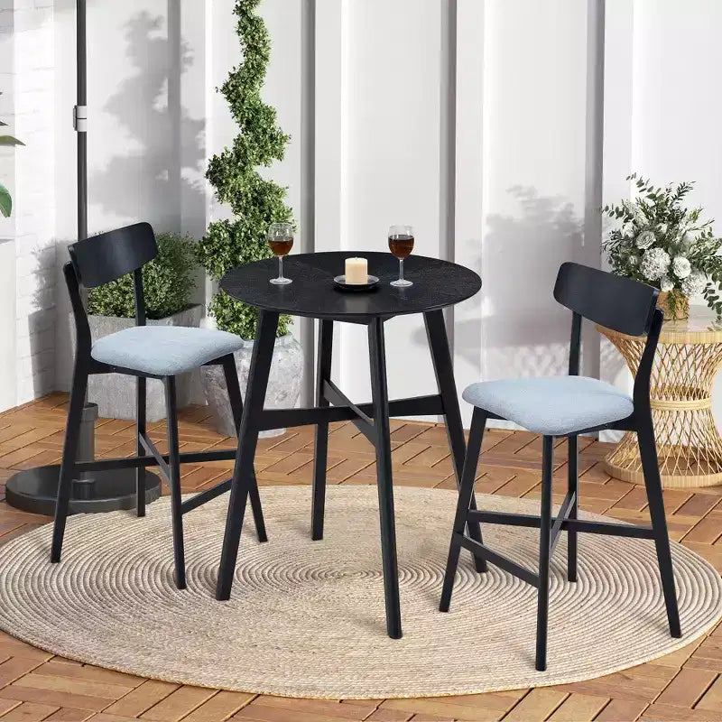 Set di 2 sgabelli da bar in legno Okak, moderni sgabelli da bancone imbottiti con schienale e poggiapiedi, sedute versatili per isola cucina, nero