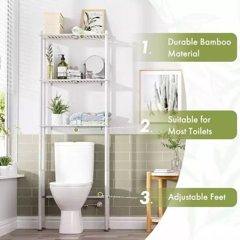 Salvaspazio da bagno da mettere sopra il WC, scaffale portaoggetti, organizer a 3 livelli, finitura bianca opaca, facile da installare, grande capacità