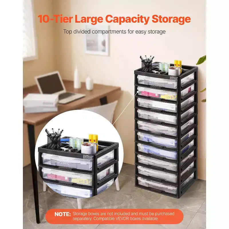 VEVOR Organizer per Plastica, 10 Ripiani, Grande Capacità con Parte Superiore Organizzata, Solo Struttura Nera, Materiale PP, Organizer Multifunzionale per Scrapbook, Nero