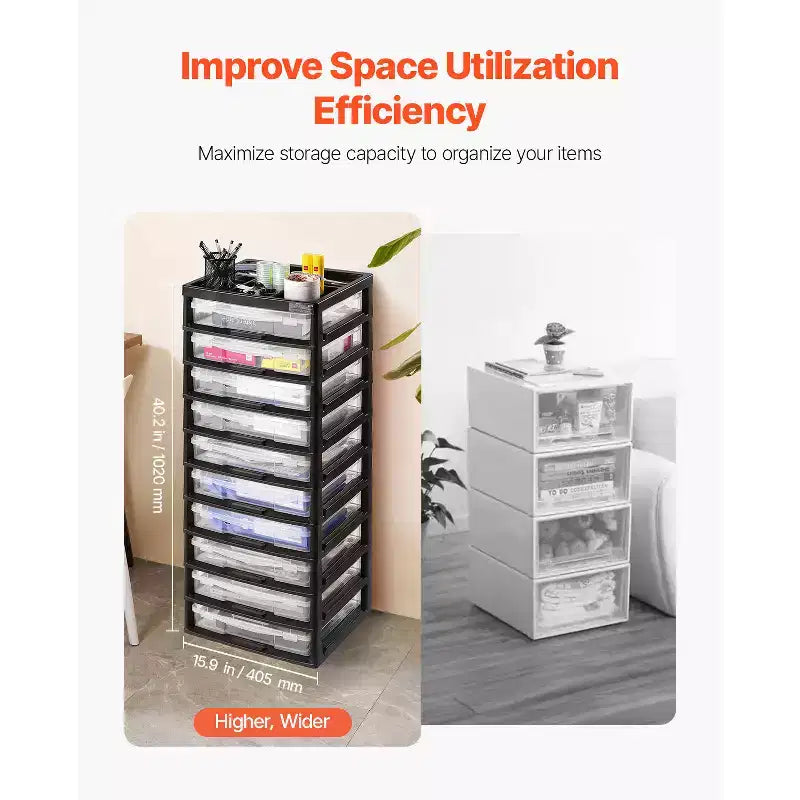 VEVOR Organizer per Plastica, 10 Ripiani, Grande Capacità con Parte Superiore Organizzata, Solo Struttura Nera, Materiale PP, Organizer Multifunzionale per Scrapbook, Nero