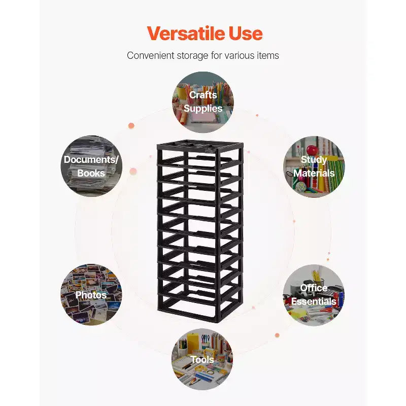 VEVOR Organizer per Plastica, 10 Ripiani, Grande Capacità con Parte Superiore Organizzata, Solo Struttura Nera, Materiale PP, Organizer Multifunzionale per Scrapbook, Nero