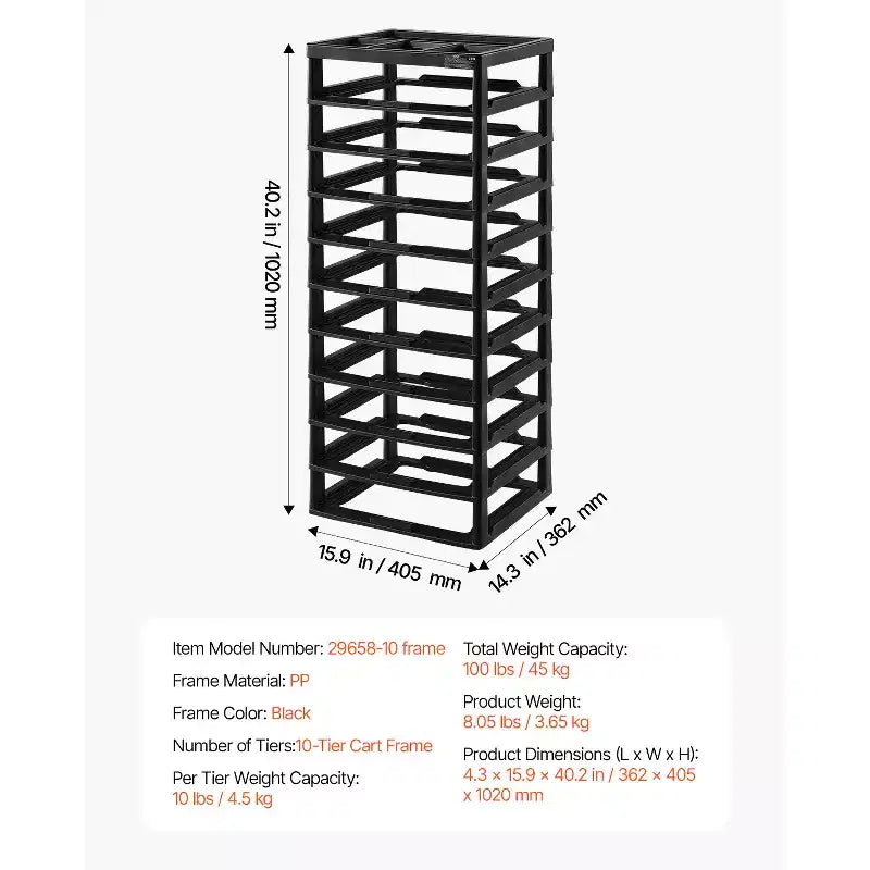 VEVOR Organizer per Plastica, 10 Ripiani, Grande Capacità con Parte Superiore Organizzata, Solo Struttura Nera, Materiale PP, Organizer Multifunzionale per Scrapbook, Nero