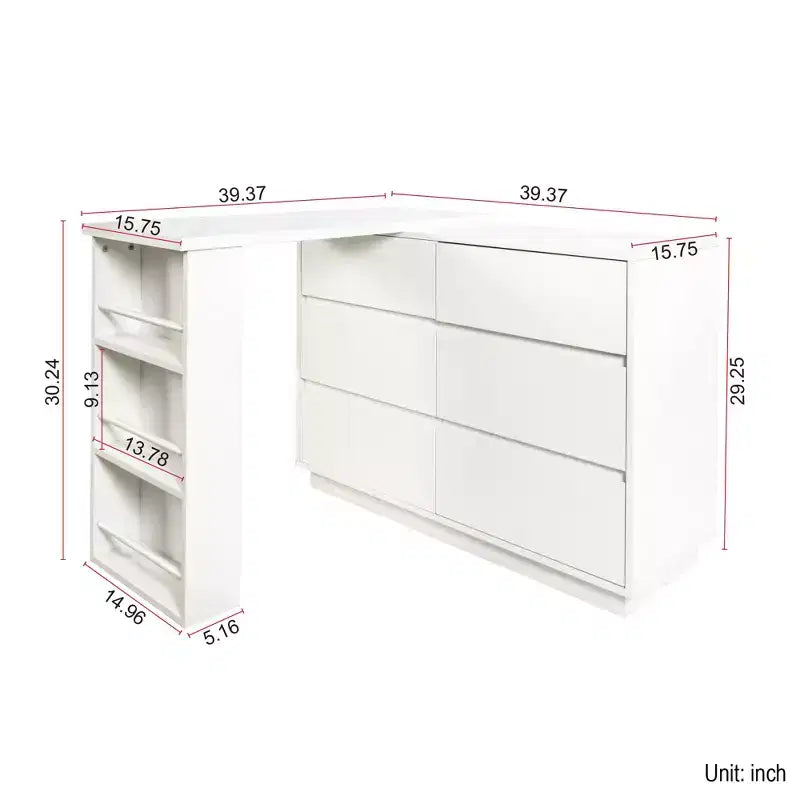 Scrivania a L allungabile e set toeletta JVNOXK con 6 cassetti per ampio spazio di archiviazione, ideale per l'ufficio e le routine di trucco in camera da letto, bianco