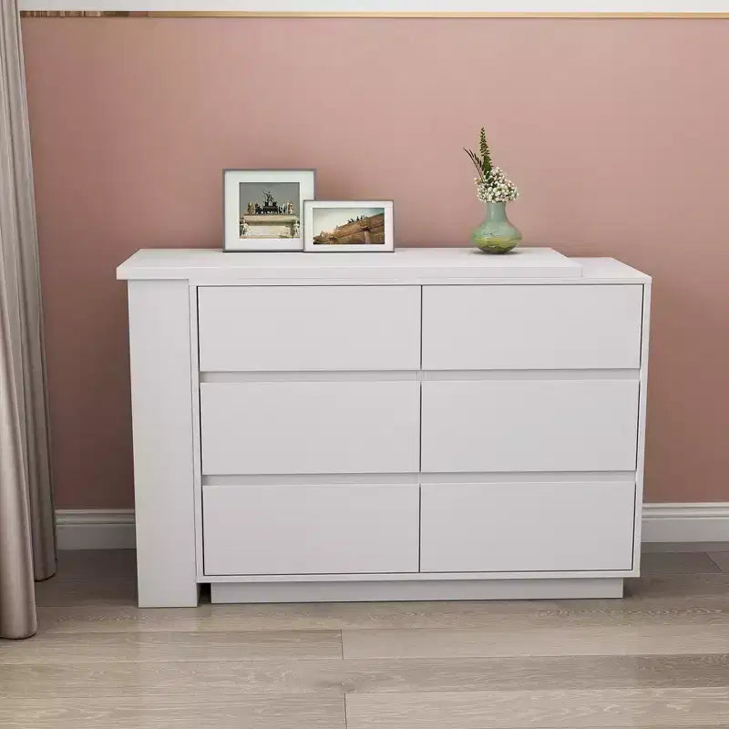 Scrivania a L allungabile e set toeletta JVNOXK con 6 cassetti per ampio spazio di archiviazione, ideale per l'ufficio e le routine di trucco in camera da letto, bianco