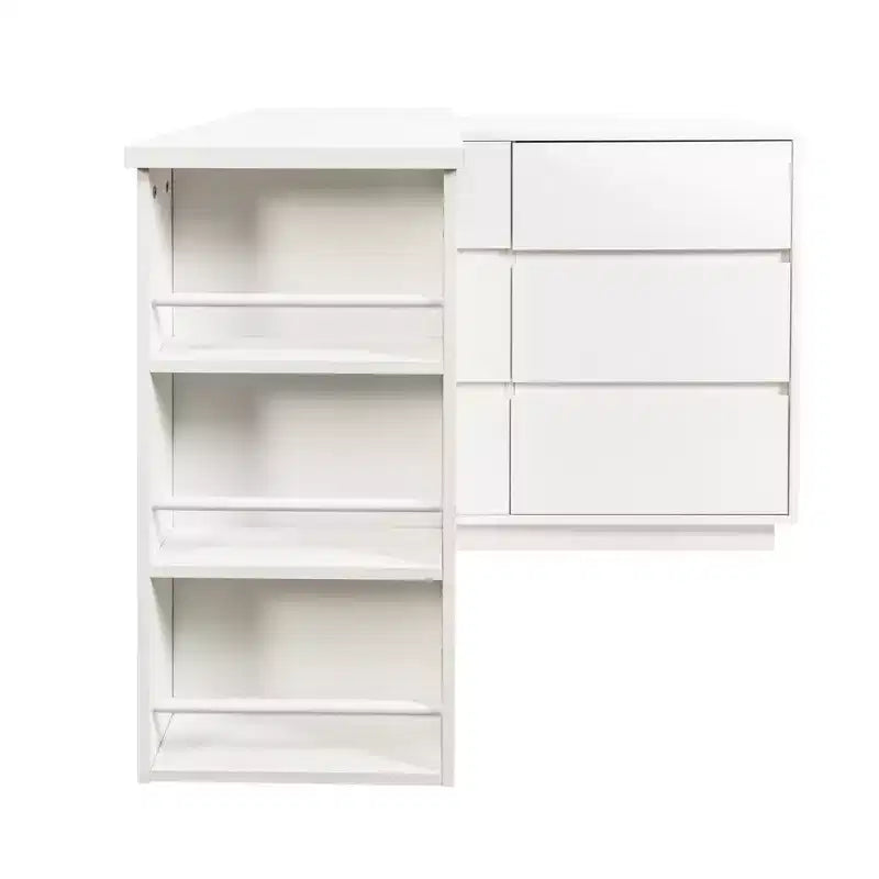 Scrivania a L allungabile e set toeletta JVNOXK con 6 cassetti per ampio spazio di archiviazione, ideale per l'ufficio e le routine di trucco in camera da letto, bianco