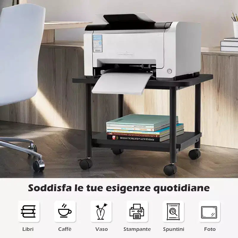 Costway Carrello Porta Stampante da Scrivania a 2 Ripiani con 2 Mensole per Ufficio Domestico