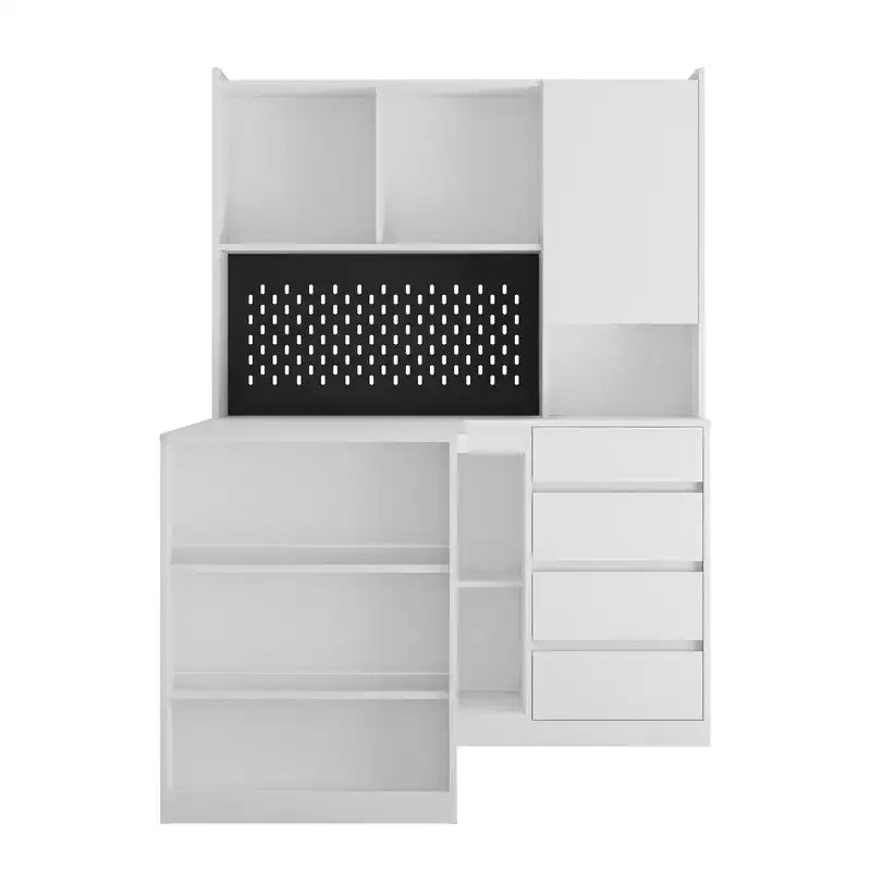JVNOXK Scrivania Angolare a L Multifunzione con Ripiani e Cassetti, Scrivania per Computer con Scaffalature e Illuminazione a LED, Scrivania per Ufficio Domestico - Bianca