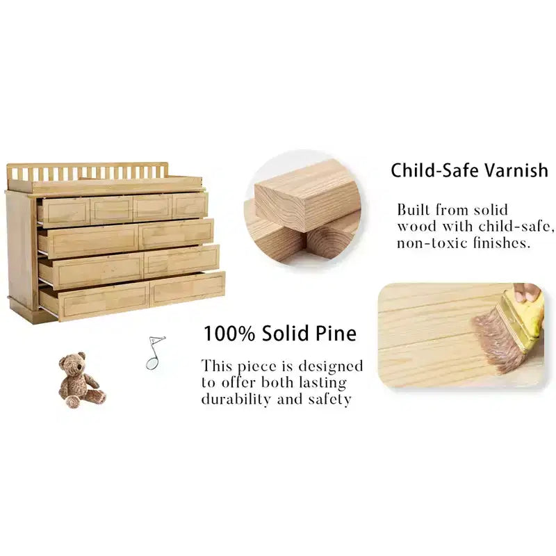 Homsee Fasciatoio e Comò in Legno Massello di Pino: Stazione Removibile, Cassetti Contenitori, Essenziale Tutto-in-Uno per la Cameretta dei Bambini