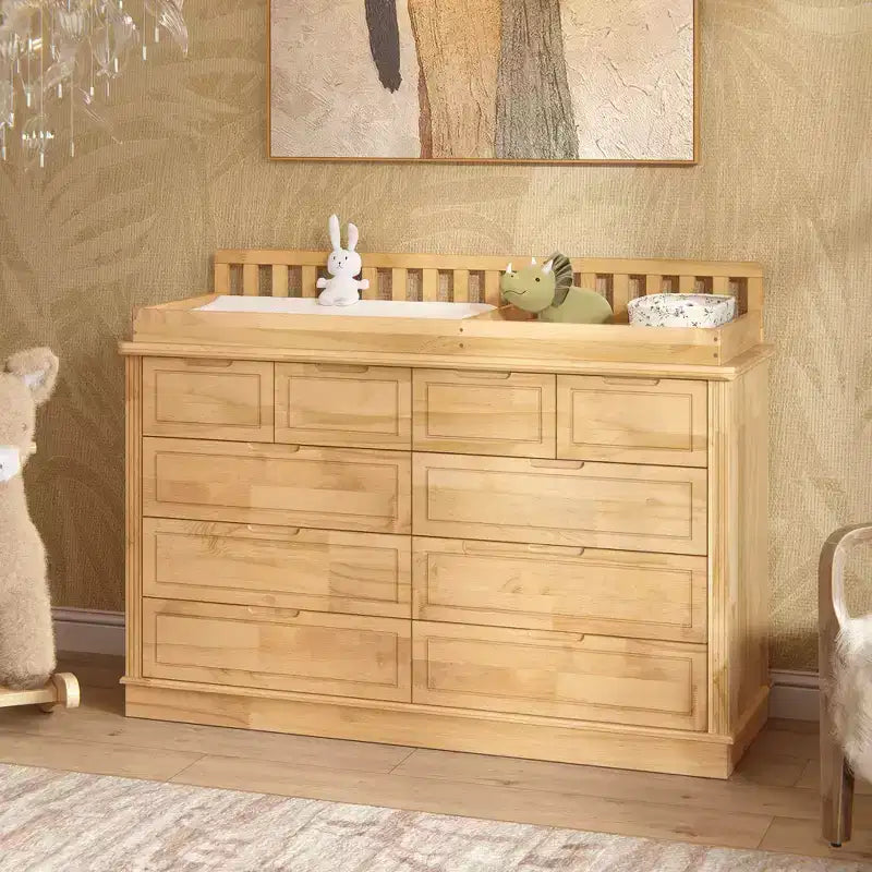 Homsee Fasciatoio e Comò in Legno Massello di Pino: Stazione Removibile, Cassetti Contenitori, Essenziale Tutto-in-Uno per la Cameretta dei Bambini