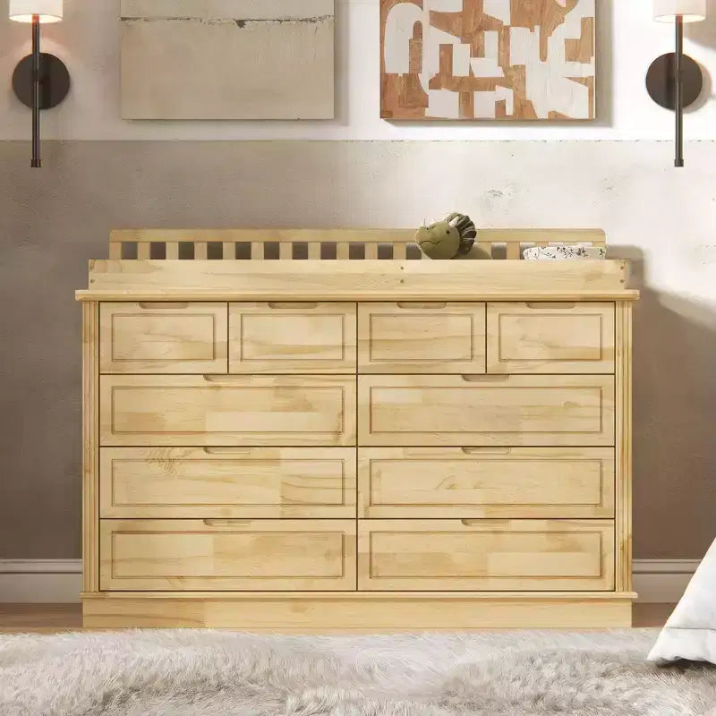 Homsee Fasciatoio e Comò in Legno Massello di Pino: Stazione Removibile, Cassetti Contenitori, Essenziale Tutto-in-Uno per la Cameretta dei Bambini