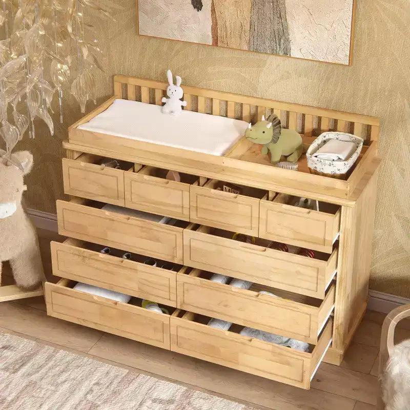 Homsee Fasciatoio e Comò in Legno Massello di Pino: Stazione Removibile, Cassetti Contenitori, Essenziale Tutto-in-Uno per la Cameretta dei Bambini