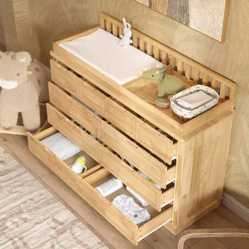 Homsee Fasciatoio e Comò in Legno Massello di Pino: Stazione Removibile, Cassetti Contenitori, Essenziale Tutto-in-Uno per la Cameretta dei Bambini