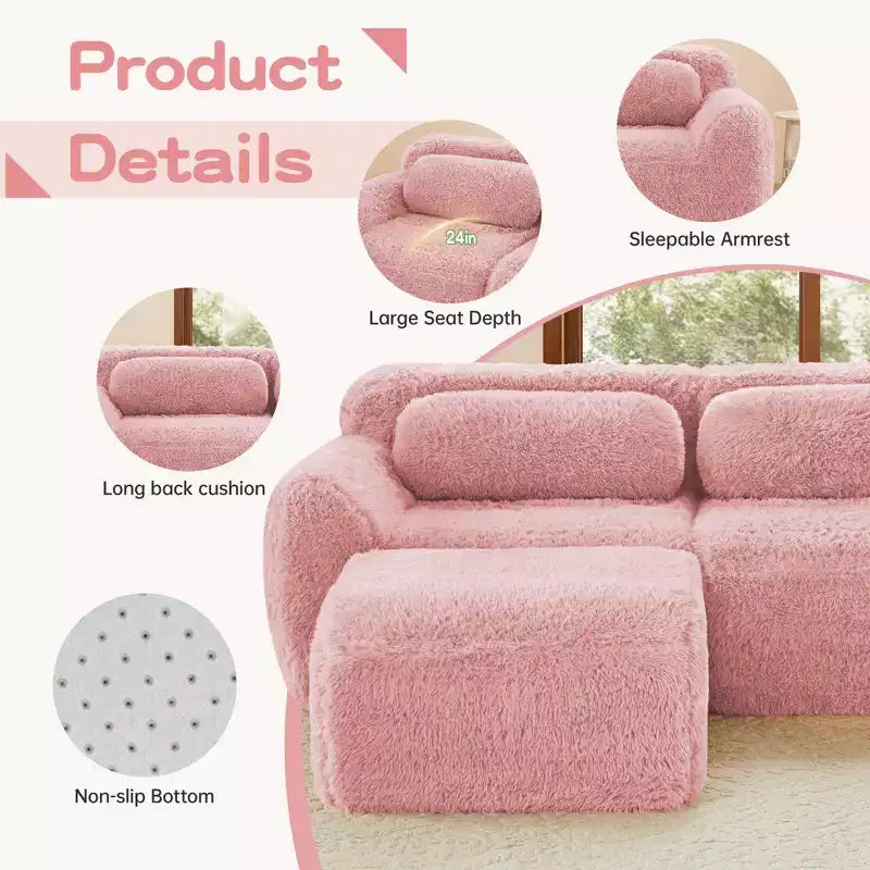 Divano Sezionale Modulare a 2 Posti Rosa da 80,3 Pollici con Cuscini Decorativi e Spugna ad Alta Densità 32D per Soggiorni