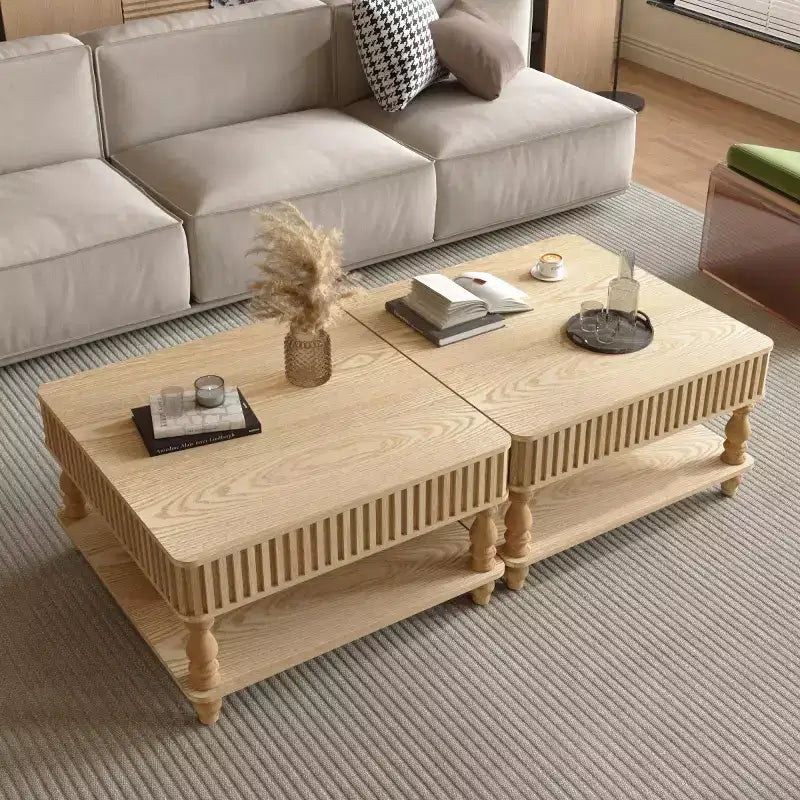 31,5 Tavolino da caffè moderno con piano sollevabile e contenitore, Tavolino da caffè quadrato retrò con gambe in legno massello, Elegante tavolino per soggiorno - Panipeachy