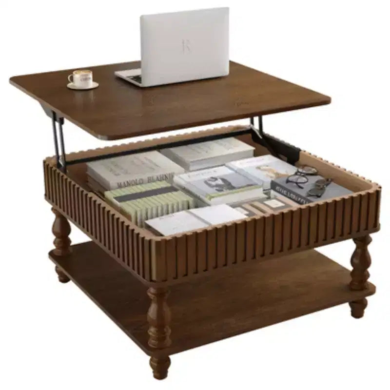 31,5 Tavolino da caffè moderno con piano sollevabile e contenitore, Tavolino da caffè quadrato retrò con gambe in legno massello, Elegante tavolino per soggiorno - Panipeachy