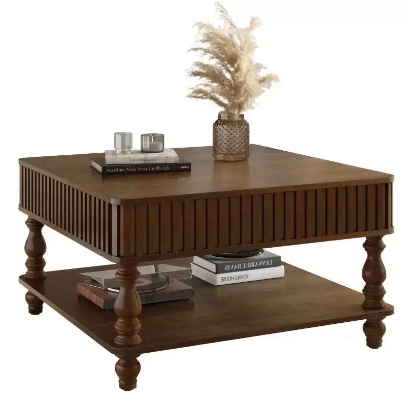 31,5 Tavolino da caffè moderno con piano sollevabile e contenitore, Tavolino da caffè quadrato retrò con gambe in legno massello, Elegante tavolino per soggiorno - Panipeachy