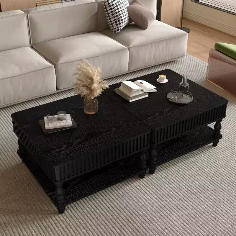 31,5 Tavolino da caffè moderno con piano sollevabile e contenitore, Tavolino da caffè quadrato retrò con gambe in legno massello, Elegante tavolino per soggiorno - Panipeachy