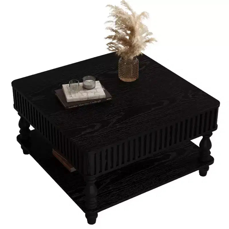 31,5 Tavolino da caffè moderno con piano sollevabile e contenitore, Tavolino da caffè quadrato retrò con gambe in legno massello, Elegante tavolino per soggiorno - Panipeachy