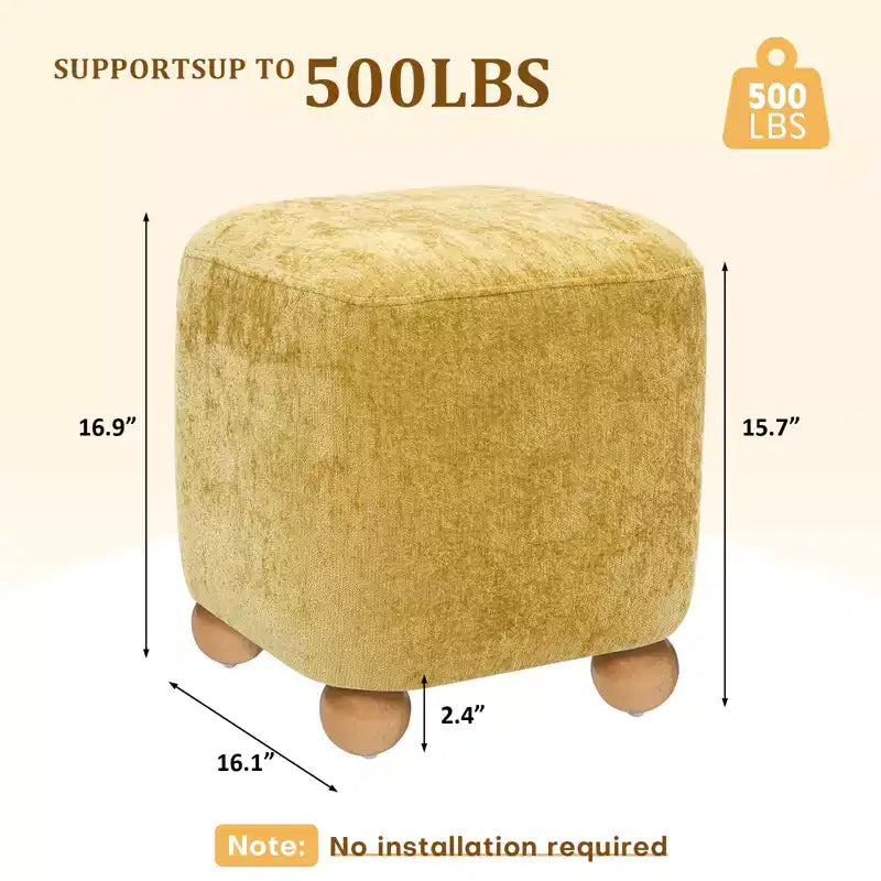 Pouf quadrato Bekrvio con struttura in legno massello di acacia, poggiapiedi cubo rivestito in ciniglia (500 libbre), pouf piccolo per soggiorno e camera da letto