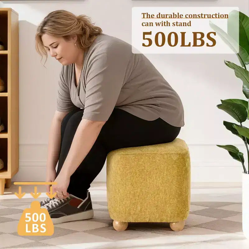Pouf quadrato Bekrvio con struttura in legno massello di acacia, poggiapiedi cubo rivestito in ciniglia (500 libbre), pouf piccolo per soggiorno e camera da letto