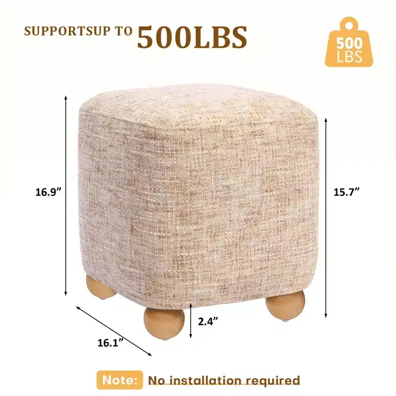 Pouf quadrato Bekrvio con struttura in legno massello di acacia, poggiapiedi cubo rivestito in ciniglia (500 libbre), pouf piccolo per soggiorno e camera da letto