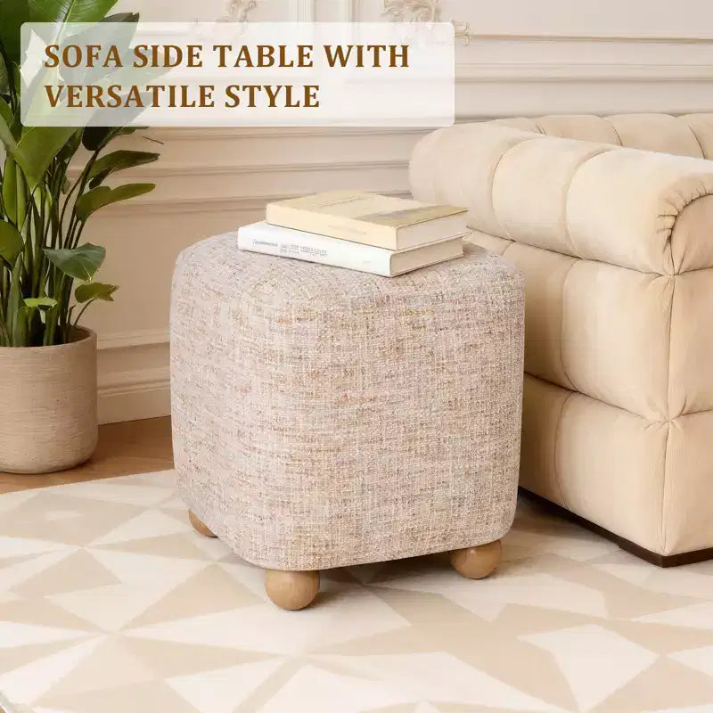 Pouf quadrato Bekrvio con struttura in legno massello di acacia, poggiapiedi cubo rivestito in ciniglia (500 libbre), pouf piccolo per soggiorno e camera da letto