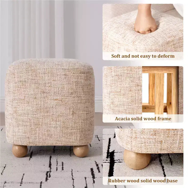 Pouf quadrato Bekrvio con struttura in legno massello di acacia, poggiapiedi cubo rivestito in ciniglia (500 libbre), pouf piccolo per soggiorno e camera da letto