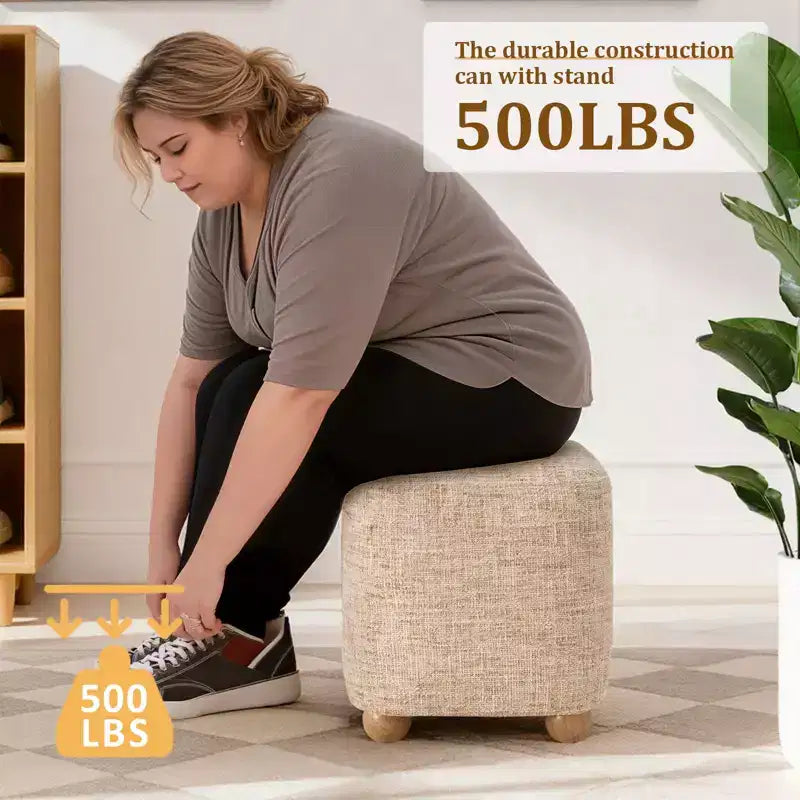 Pouf quadrato Bekrvio con struttura in legno massello di acacia, poggiapiedi cubo rivestito in ciniglia (500 libbre), pouf piccolo per soggiorno e camera da letto