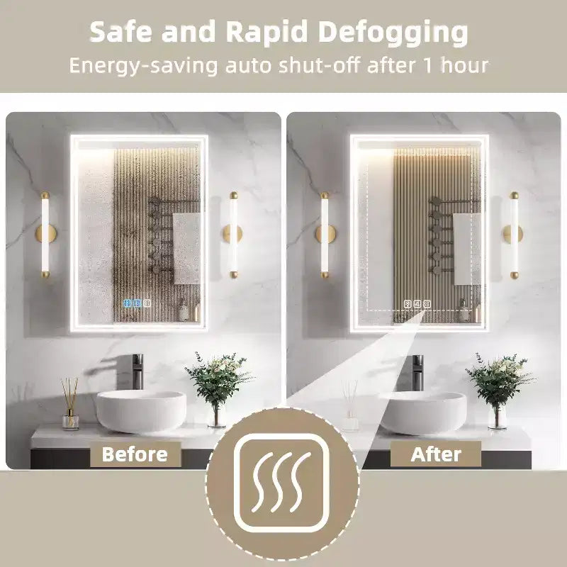 FAMYYT Armadietto dei medicinali rettangolare in alluminio con specchio e luce, dimmerabile, antiappannamento, completamente assemblato
