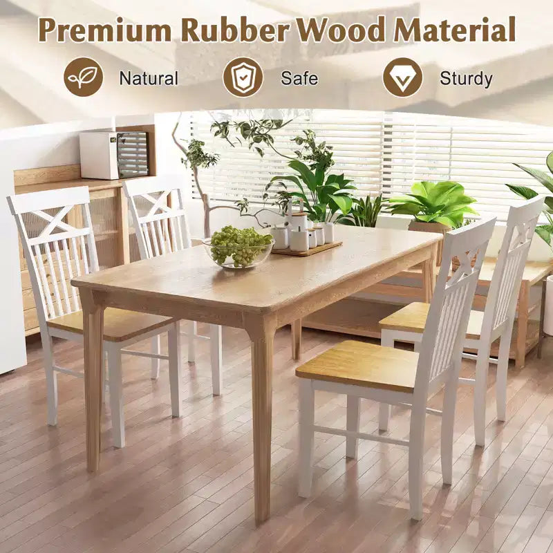 Set di 4 sedie da pranzo Costway in stile rustico, sedie da cucina in legno con struttura in legno di caucciù