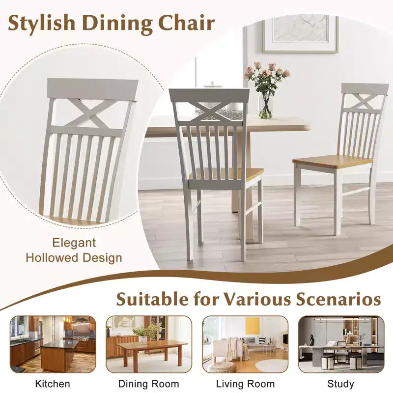 Set di 4 sedie da pranzo Costway in stile rustico, sedie da cucina in legno con struttura in legno di caucciù