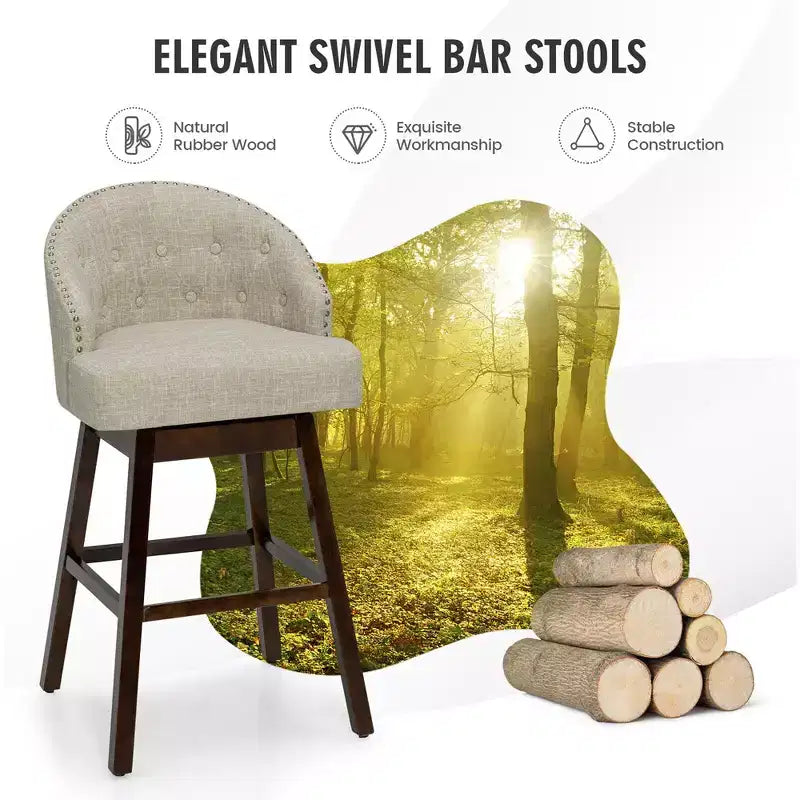 Costway Set di 2 Sgabelli da Bar Girevoli Sgabelli da Pub ad Altezza Bar con Gambe in Legno di Caucciù